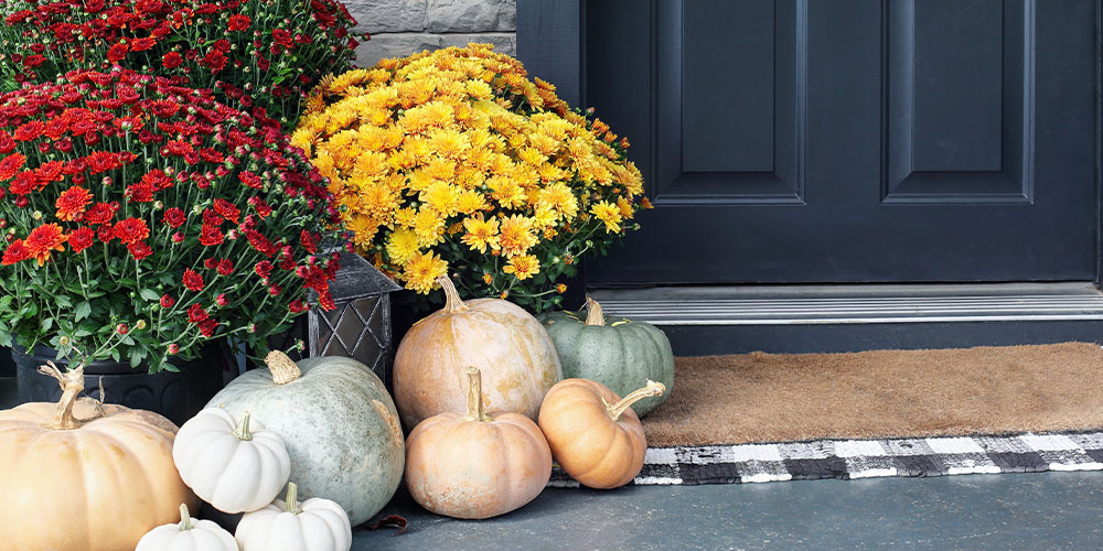 Pine Hills Nursery-Mississippi- Fun Ways to Decorate with Pumpkins-pumpkins and gourds front door